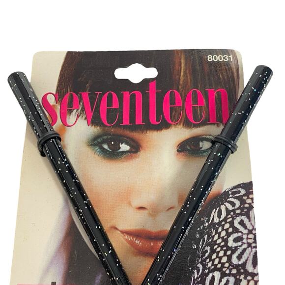 Vintage 90s Seventeen Hair Sticks Black Sparkle Glitter Buns and Updos #80031 - Picture 3 of 11